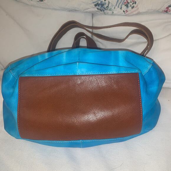 NEW LARGE SOFT TIE DYE LEATHER SHOULDER CROSSBODY BAG TOTE TURQUOISE - Picture 8 of 8